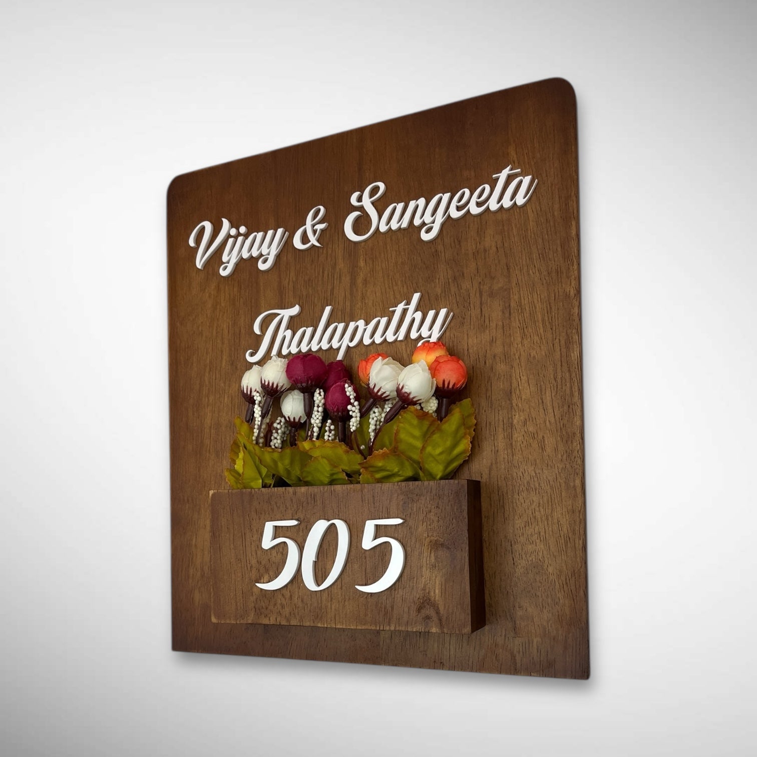 Rubber Wood Brown Polish Planter Nameplate | Thalapathy
