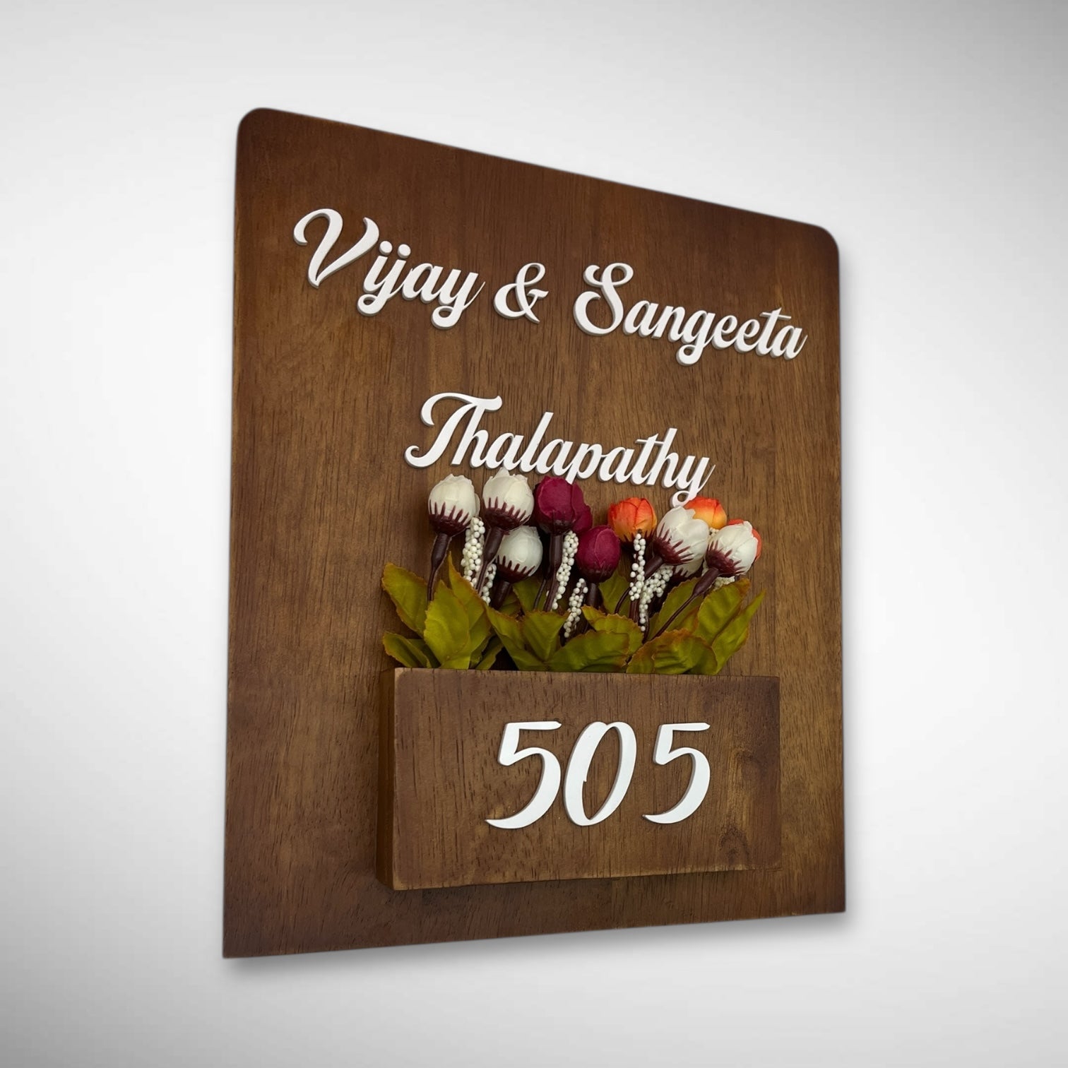 Rubber Wood Brown Polish Planter Nameplate | Thalapathy