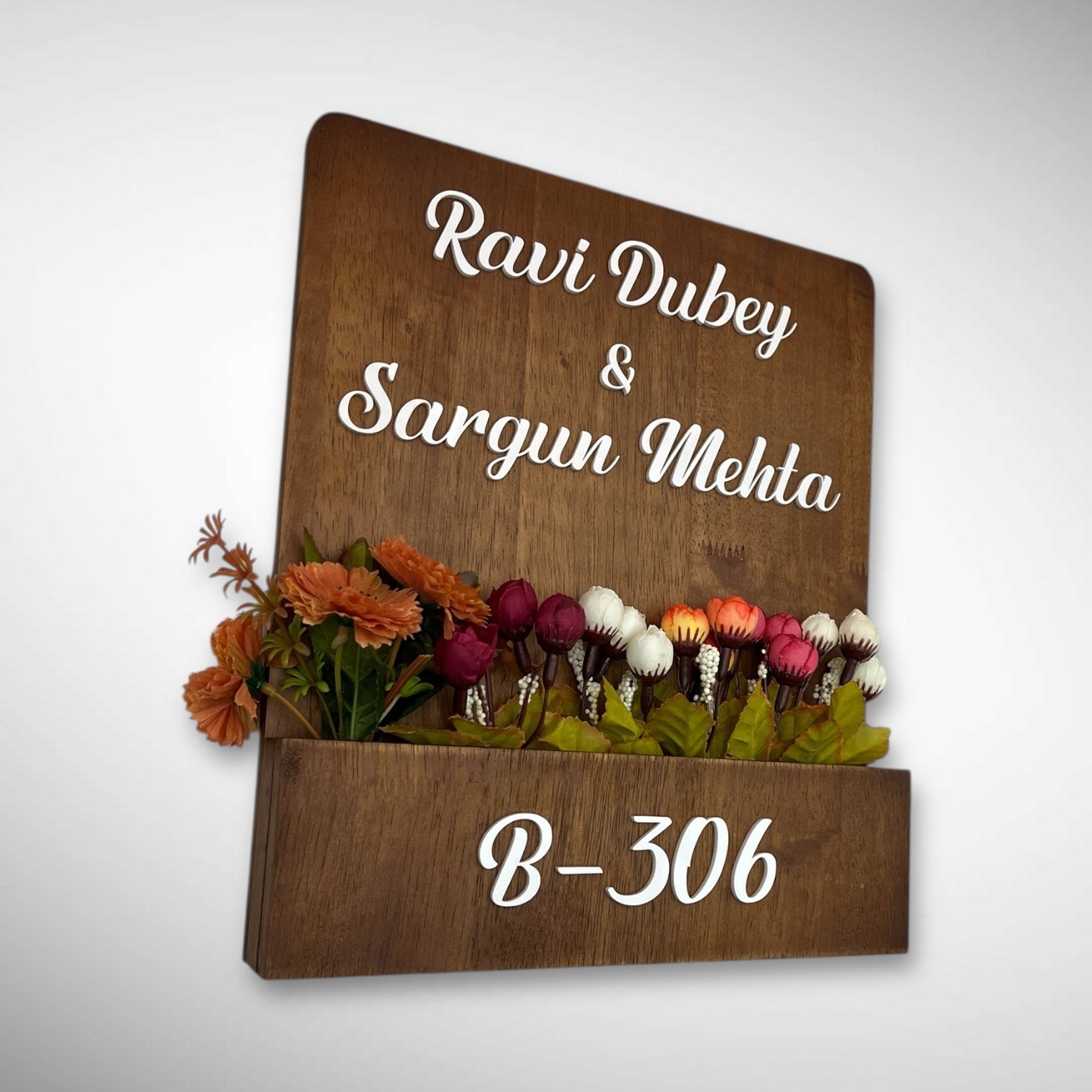 Rubber Wood Brown Polish Planter Nameplate | Ravi Dubey