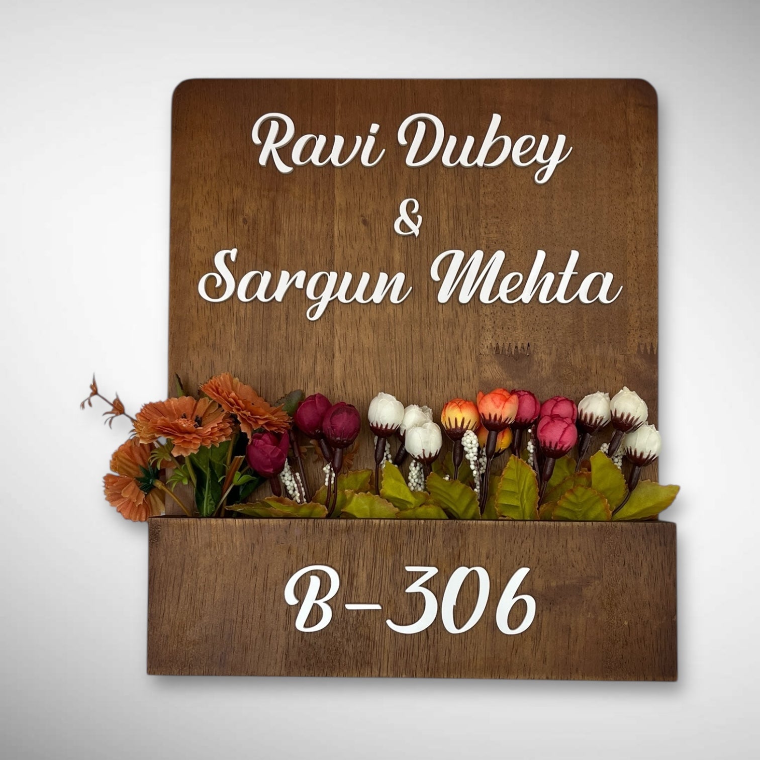Rubber Wood Brown Polish Planter Nameplate | Ravi Dubey