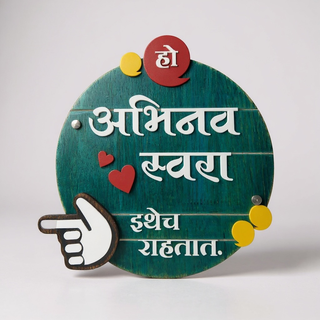 Eye-catching circular wooden Nameplate | Abhinav Swara