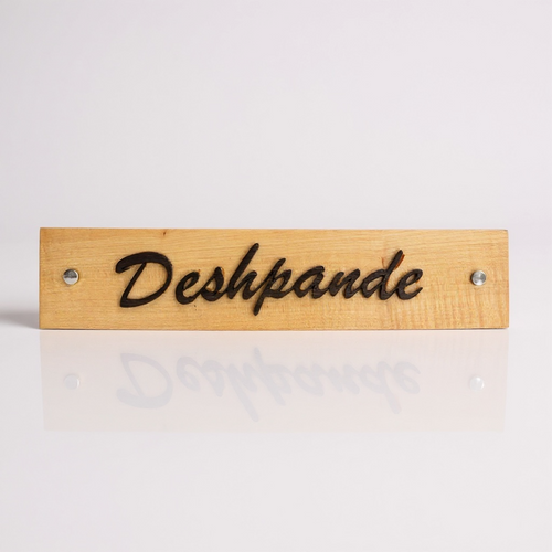 Designer Deshpande Wooden Name Plate | Natural Wood Finish