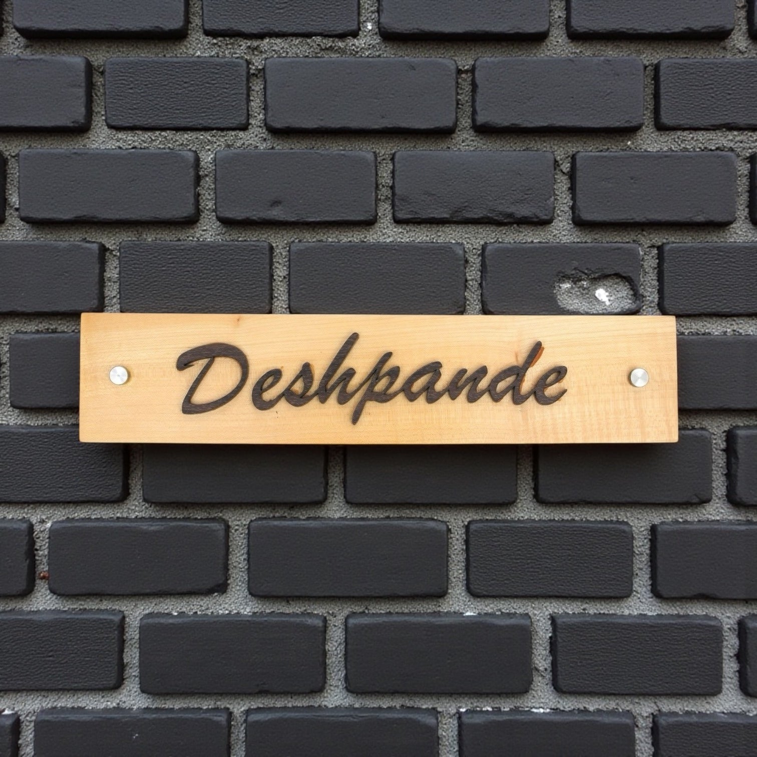 Designer Deshpande Wooden Name Plate | Natural Wood Finish