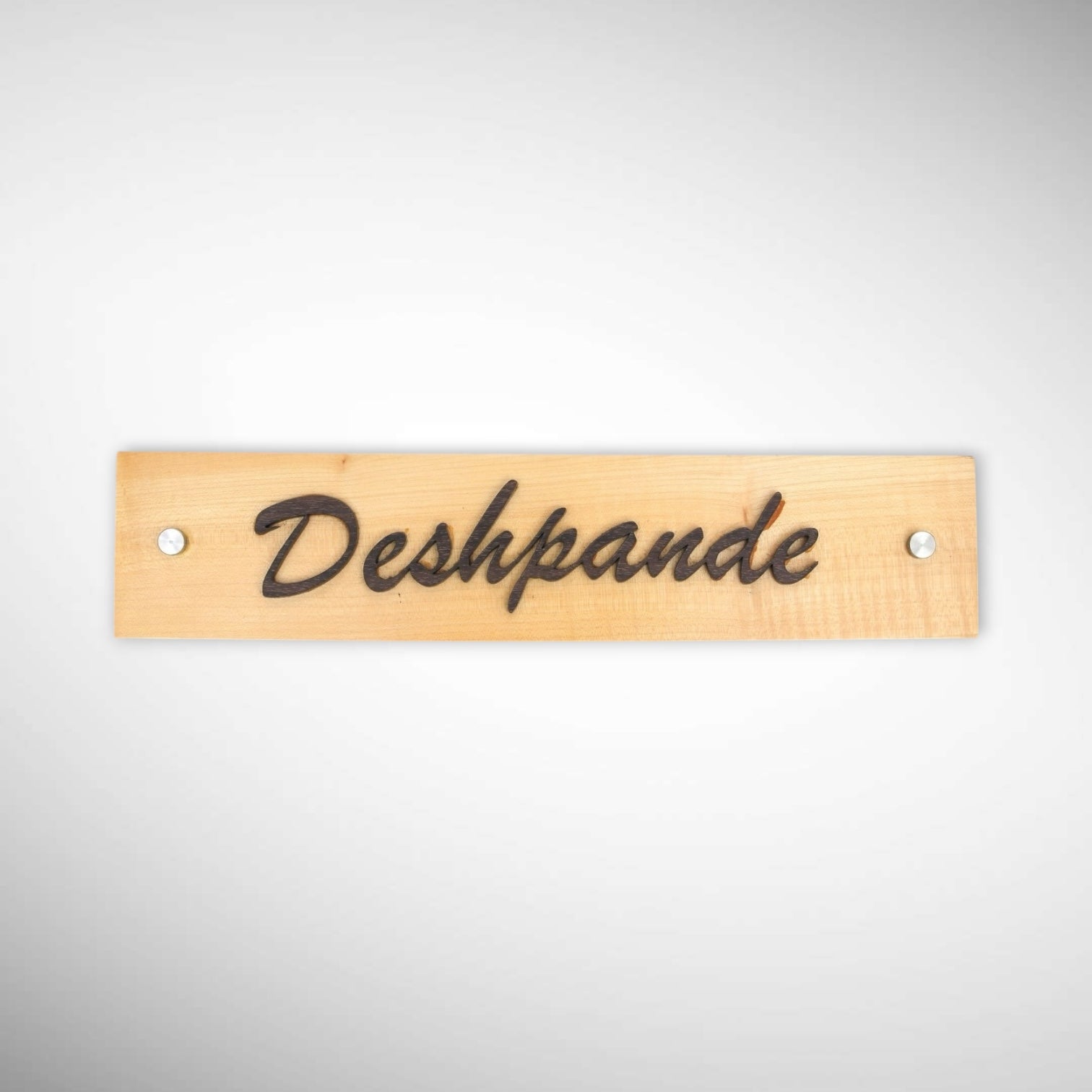 Designer Deshpande Wooden Name Plate | Natural Wood Finish