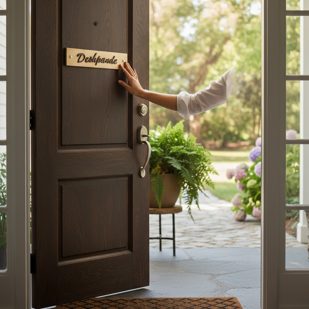 Designer Deshpande Wooden Name Plate | Natural Wood Finish