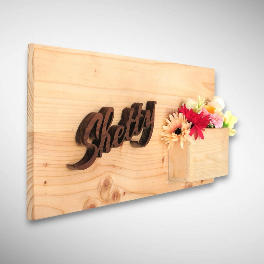 Rubber Wood Flower Planter Nameplate | Shetty