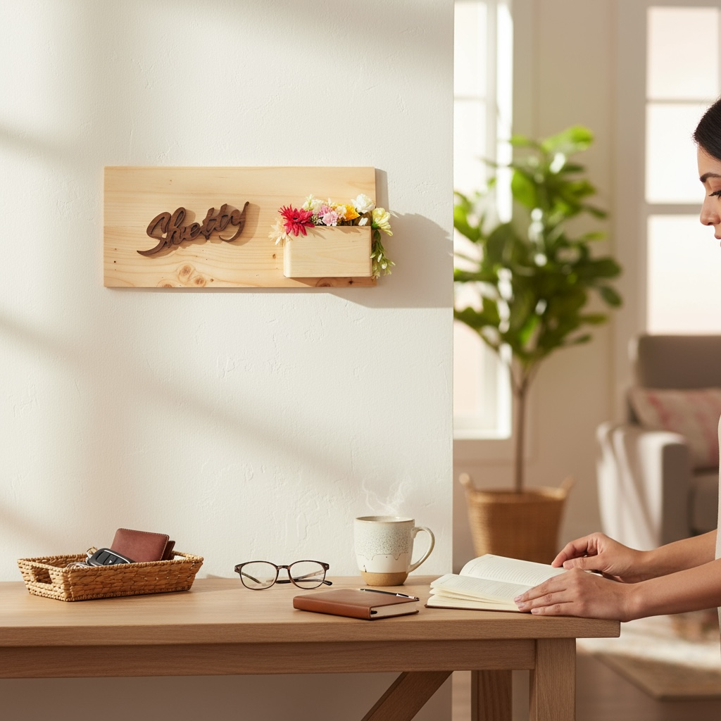 Rubber Wood Flower Planter Nameplate | Shetty