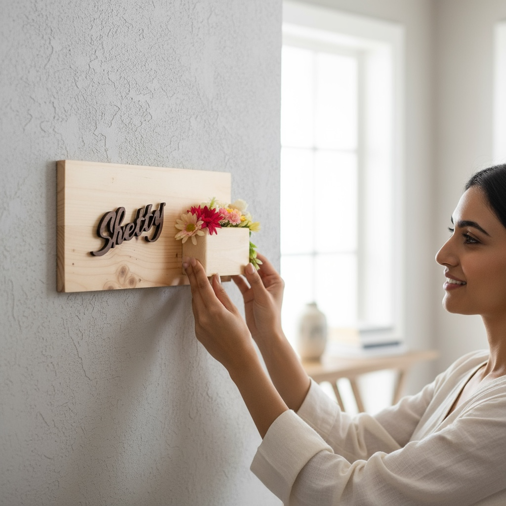 Rubber Wood Flower Planter Nameplate | Shetty