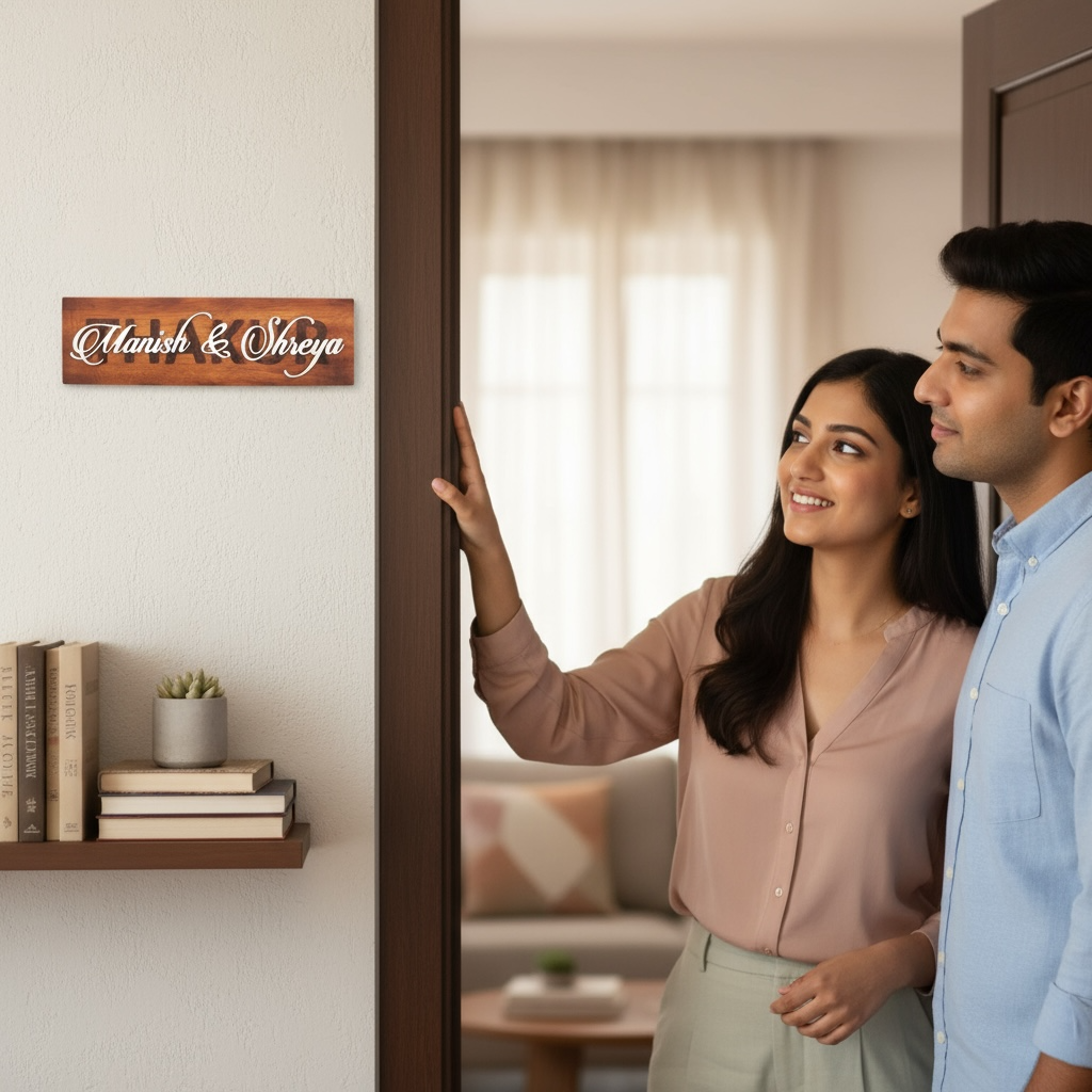 Rubber wood Inlay work Nameplate | Thakur