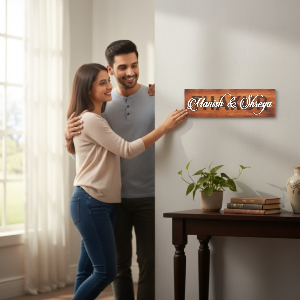 Rubber wood Inlay work Nameplate | Thakur