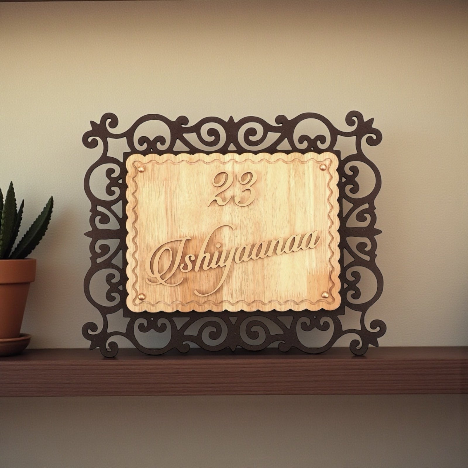 A beautifully handcrafted wooden nameplate | Ishiyanna