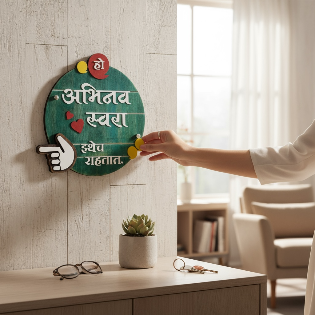 Eye-catching circular wooden Nameplate | Abhinav Swara