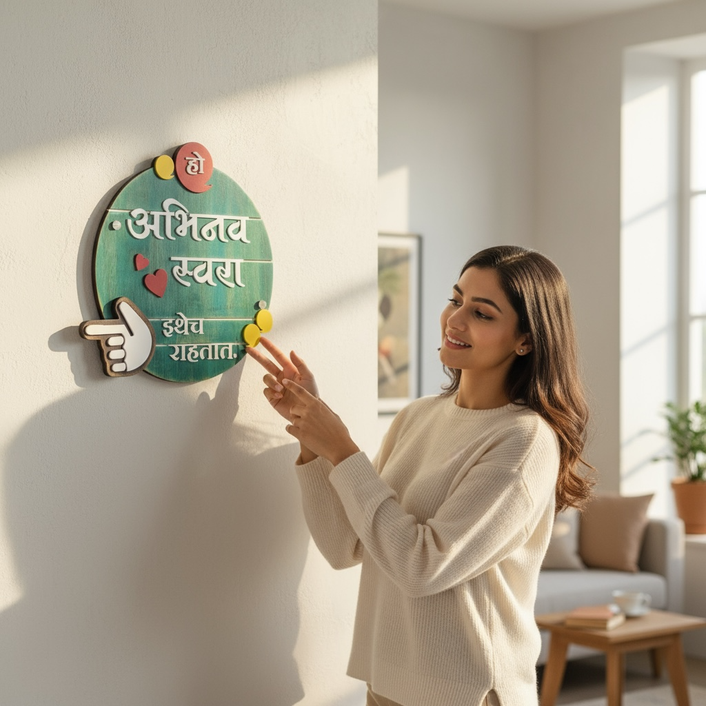 Eye-catching circular wooden Nameplate | Abhinav Swara